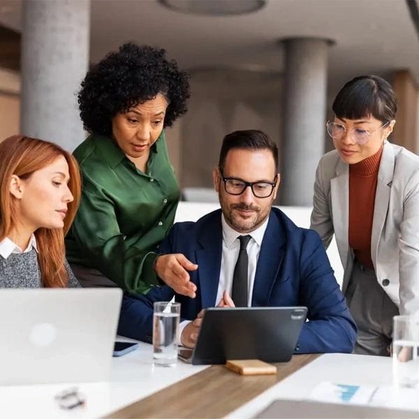Team Collaboration Meeting in a Modern Office Setting