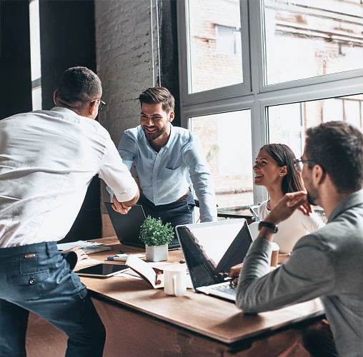 happy team with achievement